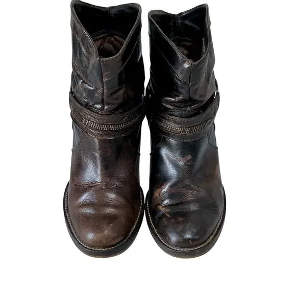 Vintage Leather Western Rodeo Slouchy Ankle Boots Harness Boho Cowgirl 7M - Picture 4 of 11